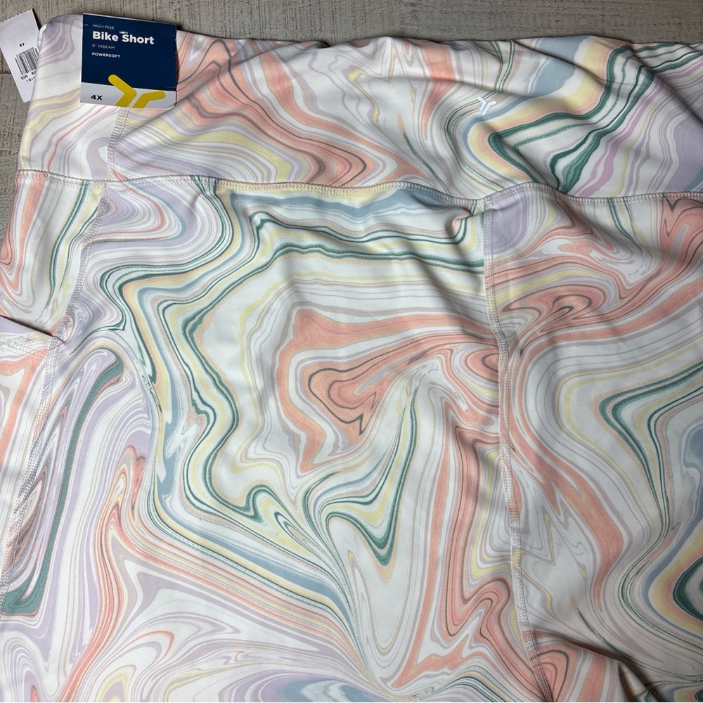 Old Navy High Waisted Powersoft Biker 6"  Plus Size 4X Pastel Swirl Shorts - Picture 12 of 15